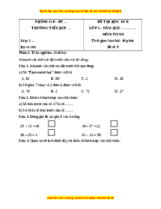 Đề thi cuối kì 2 Toán lớp 1 Chân trời sáng tạo (Đề 9)