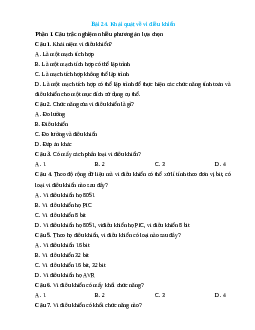 Trắc nghiệm Bài 24: Khái quát về vi điều khiển Công nghệ 12 Điện-Điện tử Kết nối đúng sai, trả lời ngắn 2025