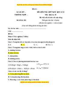 Đề thi cuối kì 2 Hóa học 10 Kết nối tri thức - Đề 2