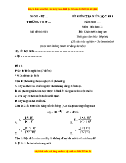 Đề thi giữa kì 1 Hóa Học 11 Chân trời sáng tạo (đề 1)