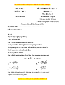 Đề thi giữa kì 1 Hóa Học 11 Chân trời sáng tạo (đề 1)