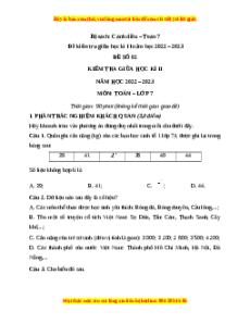 Đề thi giữa kì 2 Toán 7 Cánh diều có đáp án (Đề 2)