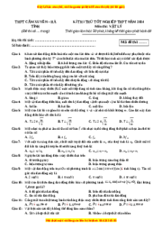 Đề thi thử tốt nghiệp Vật lí trường THPT Cẩm Xuyên - Hà Tĩnh năm 2024