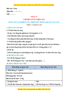 Giáo án Ôn tập phép cộng, phép trừ trong phạm vi 10 Toán lớp 1 Kết nối tri thức