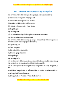 Trắc nghiệm Thứ tự thực hiện các phép tính. Quy tắc chuyển vế Toán 7 Kết nối tri thức