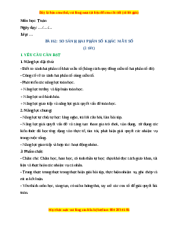 Giáo án So sánh hai phân số khác mẫu số Toán lớp 4 Cánh diều