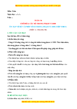 Giáo án Ôn tập về số và các phép tính trong phạm vi 1000 (tiếp theo) Toán lớp 2 Cánh diều