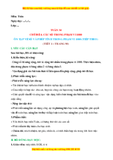 Giáo án Ôn tập về số và các phép tính trong phạm vi 1000 (tiếp theo) Toán lớp 2 Cánh diều