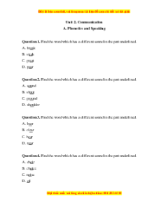 Trắc nghiệm Unit 2: Communication Tiếng Anh 7 Chân trời sáng tạo