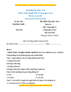 Đề thi cuối kì 2 Công nghệ Cơ khí 11 Cánh diều cấu trúc mới