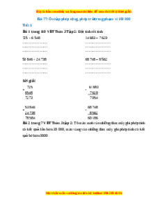 VBT Toán lớp 3 Bài 77 (Kết nối tri thức): Ôn tập phép cộng, phép trừ trong phạm vi 100 000
