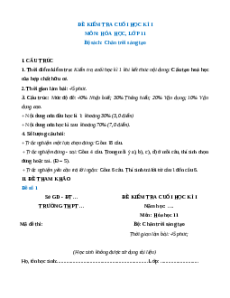 3 đề thi Cuối kì 1 Hóa học 11 Chân trời sáng tạo cấu trúc mới