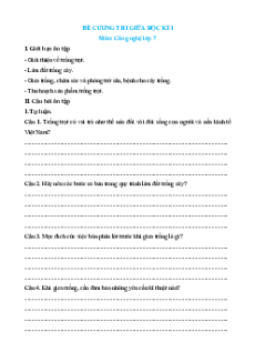 Đề cương ôn tập Giữa kì 1 Công nghệ 7