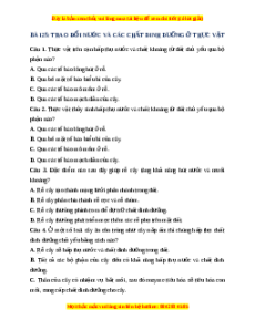 Trắc nghiệm Trao đổi nước và các chất dinh dưỡng ở thực vật KHTN 7 Cánh diều