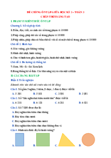 Đề cương ôn tập Giữa kì 2 Toán lớp 3 Chân trời sáng tạo