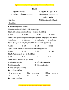 Đề thi giữa kì 2 Toán lớp 2 Chân trời sáng tạo - Đề 6