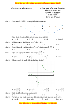 Đề thi thử Toán trường Chuyên Vĩnh Phúc năm 2021