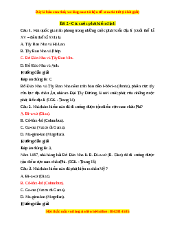 Trắc nghiệm Lịch sử 7 Bài 2 Chân trời sáng tạo: Các cuộc phát kiến địa lí