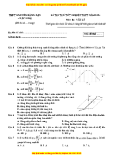 Đề thi thử tốt nghiệp Vật lí trường THPT Nguyễn Đăng Đạo - Bắc Ninh năm 2024