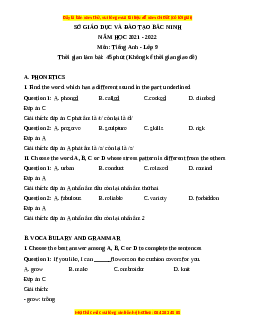 Đề thi giữa kì 1 Tiếng Anh 9 tỉnh Bắc Ninh 2021 - 2022