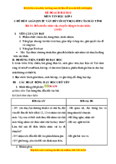 Giáo án Bài 14 Tin học lớp 4 Chân trời sáng tạo: Điều khiển nhân vật chuyển động trên sân khấu