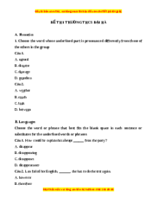 Đề thi cuối kì 2 Tiếng Anh 9 trường THCS Đại Hà năm 2023