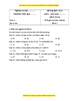 Đề thi cuối kì 2 Toán lớp 1 Kết nối tri thức (Đề 1)