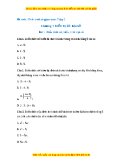 Trắc nghiệm Biểu thức số, biểu thức đại số Toán 7 Chân trời sáng tạo