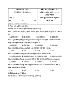 Đề thi cuối kì 1 Toán lớp 4 Cánh diều - Đề 3