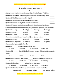 Đề thi cuối kì 2 Tiếng Anh 8 ilearn smart world (Đề 1 kèm file nghe)