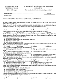 Đề thi thử tốt nghiệp Vật lí 2025 trường THPT Thuận Thành - Bắc Ninh