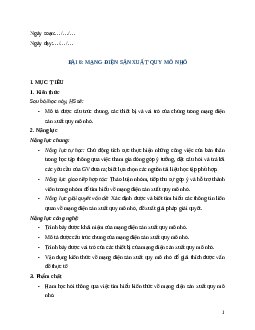 Giáo án Bài 6: Mạng điện sản xuất quy mô nhỏ (2024) Công nghệ Điện - Điện tử 12 Cánh diều