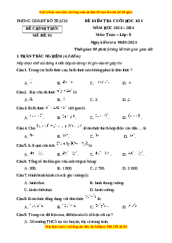 Đề thi cuối kì 1 Toán 8 Kết nối tri thức Phòng GD&ĐT Huyện Bố Trạch-Tỉnh Quảng Bình