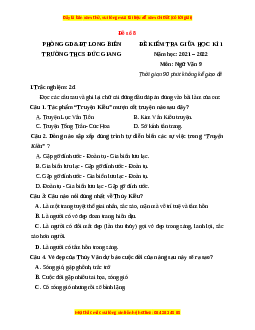 Đề thi giữa kì 1 Ngữ văn 9 - Đề 8