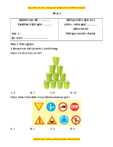 Đề thi giữa kì 1 Toán lớp 1 Chân trời sáng tạo - Đề 3