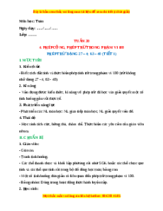 Giáo án Phép trừ dạng 27 - 4, 63 - 40 Toán lớp 1 Cánh diều