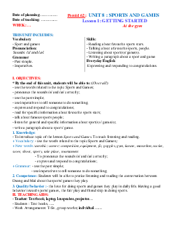 Giáo án Unit 8: Sports and games Tiếng Anh 6 Global success