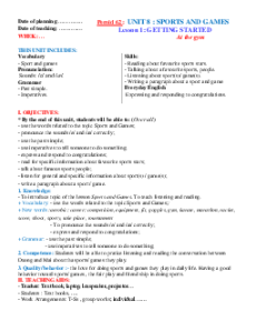 Giáo án Unit 8: Sports and games Tiếng Anh 6 Global success