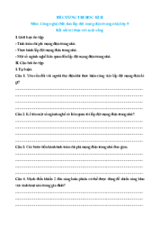 Đề cương Cuối kì 2 Công nghệ 9 Kết nối tri thức Lắp đặt mạng điện trong nhà