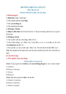 Đề cương giữa kì 1 Hóa học 10 Kết nối tri thức