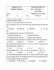 Đề thi cuối kì 1 Toán lớp 4 Chân trời sáng tạo - Đề 10