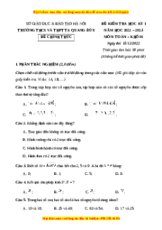 Đề thi cuối kì 1 Toán 6 Cánh diều trường THCS &THPT Tạ Quang Bửu - Quận Hai Bà Trưng - TP Hà Nội