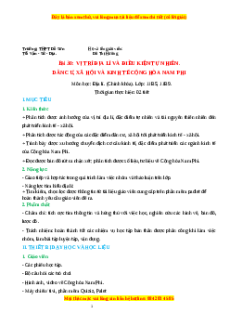 Giáo án Bài 30 Địa lí 11 Kết nối tri thức (2024): Vị trí địa lí, điều kiện tự nhiên, dân cư và xã hội Cộng hòa Nam Phi