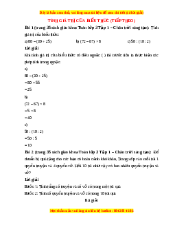 Giải Sgk Toán lớp 3 Bài 19: Tính giá trị biểu thức (tiếp theo) (Chân trời sáng tạo)