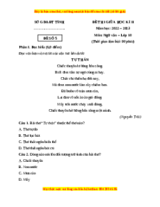 Đề thi giữa học kì 2 Ngữ Văn 10  Kết nối tri thức có đáp án (Đề 5)