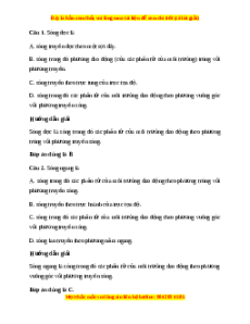 Trắc nghiệm Sóng ngang, sóng dọc. Sự truyền năng lượng của sóng cơ Vật lí 11 Kết nối tri thức