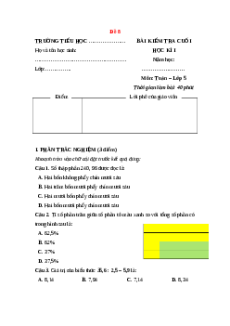 Đề thi cuối kì 1 Toán lớp 5 Cánh diều (Đề 8)