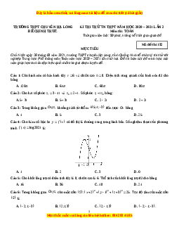 Đề thi thử Toán trường Chuyên hạ Long năm 2021