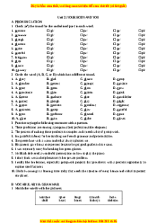 Bài tập Unit 2: Your body and you Tiếng Anh 10 cơ bản - nâng cao