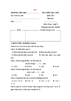 Đề thi Cuối kì 1 Toán lớp 5 Chân trời sáng tạo (Đề 7)
